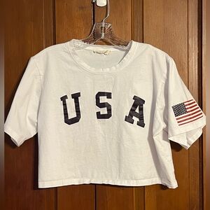 Anna Kaci USA Graphic Crop Top Size Medium White American Flag Tee